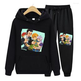 Women's Two Piece Pants X Anime Print Clothes Black Sets For Women Fall Warm Hoodie Sweatshirt And Long Pant Fashion Ladies