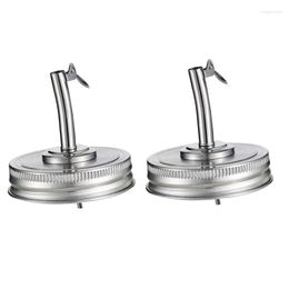 Kitchen Storage 2 Pieces Jar Oil Spout Lid Pour Dispenser Regular Mouth With Caps Compatible Mason