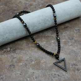 Chains 6MM Tiger Stone Bead Black Men's Hematite Triangle Pendants Necklace Fashion Jewellery
