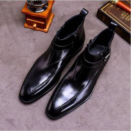 Britische Martin-Stiefel mit Schnallen-Stil, formelle Business-Herren-Westernstiefel, hohe Schuhe in Übergröße
