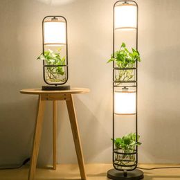 Lamps Modern Chinese Decoration Plant Flower Lamp Fabric Lampshade Glass Study Stand Floor Light AC110V-220V 1214