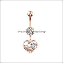 Body Arts Piercing Heart Dangle Diamond Belly Button Rings Navel Nail Allergy 316L Stainless Steel Jewellery For Women Crop Top Will A Dhqfy