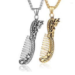 Pendant Necklaces Hip Hop Gold Silver Color Titanium Steel Dragon Head Comb Barber Pendants For Men Jewelry Drop