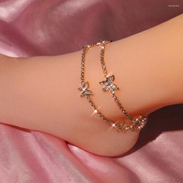 Anklets Shiny Crystal Butterfly Anklet For Women Gold Silver Color Statement Tennis Chain Bracelet On Leg Fashion Beach Party Jewelry