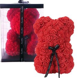 Dried Flowers Artificial 25cm Rose Bear Girlfriend Anniversary Christmas Valentine's Day Gift Birthday Present For Wedding Party Y2212