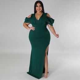 Plus Size Dresses XL-5XL Mermaid Dress Women High Waist Split V Neck Robe Solid Elegant Sexy Oversize Party Long Maxi Vestidos