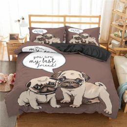 Bedding Sets Cartoon Pug Dog Duvet Cover Set Cute Kawaii Pattern Comforter King Size For Kids Boys Girls Polyester