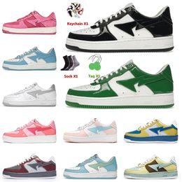 AAAA Qualidade 2023 Designer Men Women Bapesta Sapatos OG Sneakers Patente Patente Black Branco Green Pastel Blue Mens Skate Treinadores Bapestas Baped Sk8 Sta