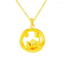 Pendant Necklaces Chinese Wedding 24K Gold Color Lotus Leaf Necklace For Women Vintage Choker Collar With 45cm Chains Original Jewelry