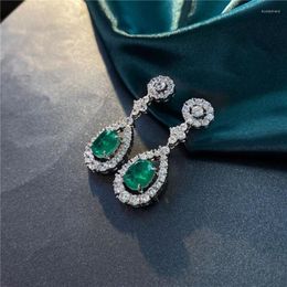 Dangle Earrings Woman's 925 Sterling Created Emerald Water Drop Earring Top Quality Luxury Accessory Classic Fine Jewelry
