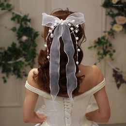 Headpieces Soft Gauze Floral Big Bow Hair Clips Aesthetic Temperament Romantic Bride Wedding Veil