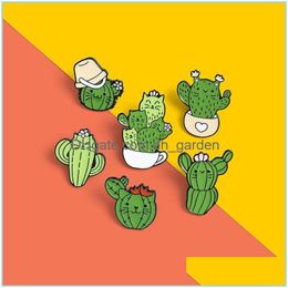 Pins Brooches Customised Cartoon Originality Kitty Brooch Cactus Green Plant Modelling Cowboy Bag Versatile Trend Badge Ena Dhgarden Dhiix
