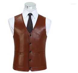 Men's Vests Vest High Leather Quality Mens Genuine Sheepskin Suit Sleeveless Jacket Business Casual Slim Fit Waistcoat
