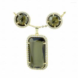 Necklace Earrings Set 2022 Ladies Fashion Turkey K9 Crystal Earring CZ Luxury Rectangle Pendant Jewelry Gift Box
