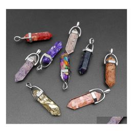 Arts And Crafts Gravel Crushed Broken Stones Charms Chakra Healing Pendum Hexagonal Prism Quartz Amethysts Pendant Diy Necklace Earr Dh9Ru