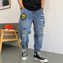 Men's Jeans Fashion Streetwear Casual Denim Cargo Pants Harajuku Badges Ripped Trendyol Loose Straight Trousers Men Clothing