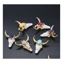 Arts And Crafts Gold Ox Cow Bones Head Shape Quartz Healing Reiki Stone Charms Crystal Pendant Fashion Jewellery 46X46Mm Sports2010 Dr Dhc7T