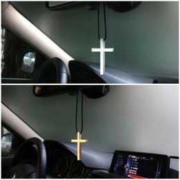 Interior Decorations 3 Colors Charms Metal Jesus Cross Car Pendant Rearview Mirror Decoration Hanging Ornaments Interior Auto Accessories Car Styling T221215