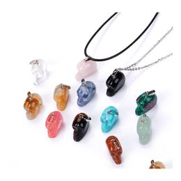 Arts And Crafts Natural Crystal Rose Quartz Stone Pendant Carved Skl Heads Shape Necklace Chakra Healing Jewelry For Women Men Sport Dhj06