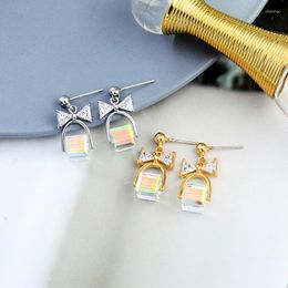 Dangle Earrings Uer Delicate Crystal Cube Drop For Women Elegant Zircon Bowknot Brass 2022 Fashion Jewellery Accessories