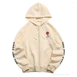 Men's Hoodies Men's Rose Letter Fleece Kangaroo Pocket Zipper Hoodie Casual Loose Hooded Shirt For Men Winter Spring Coats