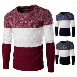 Men's Sweaters Thermal Stylish Wear Resistant Spring Sweater Round Neck Male Patchwork For Daily