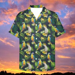 Men's Casual Shirts FORUDESIGNS Summer Men's Hawaiian Tropical Palm Leaves 3D Parrot Print Large Size Tops Male Short Sleeve Clothing