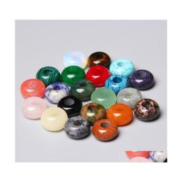 Arts And Crafts 8X14Mm 5Mm Big Hole Charms Natural Round Jade Stone Crystal Spacer Beads Charm Pendant For Jewelry Making Accessorie Dhgp1