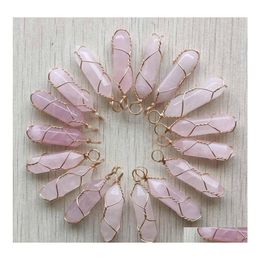 Arts And Crafts Natural Stone Rose Quartz Shape Charms Point Chakra Pendants For Jewellery Making Gold Wire Wrap Handmade Craft Sports Dh1Uy