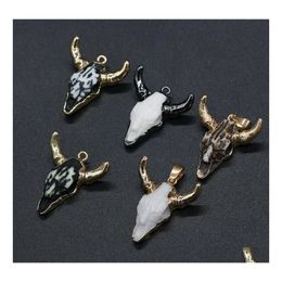 Arts And Crafts Semiprecious Stone Acrylic Ox Cow Bones Head Shape Charms Pendant Finding For Diy Necklaces Men Punk Women 26X30Mm S Dhadb