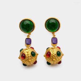 Dangle Earrings JBJD Vintage Round Ball Rhinestone Gold Plated Art Jewelry Costume