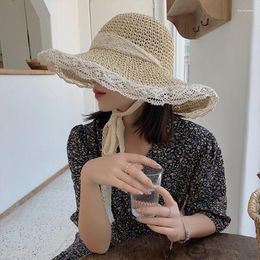 Wide Brim Hats Raffia Summer Straw Hat Lace Beach Women Travel Sun Elegant Lolita Bucket Outdoor Holiday Chapeu