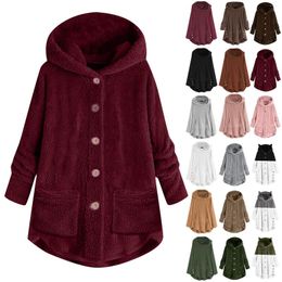 Women's Trench Coats Solid Oversize Button Outwear Ladies Elegant Loose Fleece Hooded Coat Jacket Women Warm Plush Jackets Autumn Winter