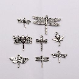 96Pcs Antique Silver mixed Dragonfly Charm pendants For Jewelry Making Findings