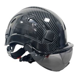 CR08X Safety Helmet With Goggles Visor Industrial Work Construction Hard Hat Carbon Fibre Colour CE EN397 ABS Caps Rescue Outdoor