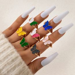 INS Trendy Colorful Acrylic Butterfly Ring Set for Women Bohemian Animals Eometric Resin 7pcs/set Rings