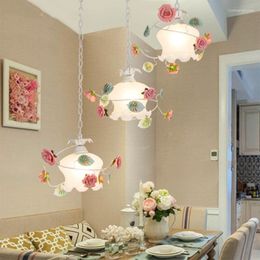 Chandeliers Nordic Chandelier Pink Idyllic LED Flower Grass Creative Lamp Living Room Corridor European Romantic Rose Girl