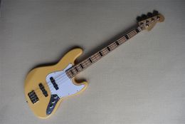 4 Strings Yellow Electric Bass Guitar with Maple Fingerboard Black Block Inlays Can be customized