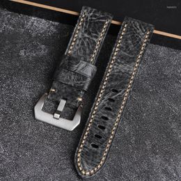 Watch Bands Handmade First Layer Leather Watchband 20 22 24MM Compatible With PAM111 411 Soft Strap Smoky Gray Vintage