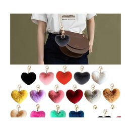 Party Favour Lovely Heart Keychains Womens Pom Poms Faux Rex Rabbit Fur Ball Key Chains Girl Bag Hang Car Ring Pendant Gift Homefavor Dhyyx