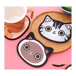 Mats Pads Cute Cats Sile Coaster Coffee Water Cup Insation Bowl Girl Women Cartoon High Quality 2 1Qc M2 Drop Delivery Home Garden Otehy