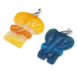 Charms Natural Stone Pendant Elephant Shape Mix Colour Exquisite Agate Charm For Jewellery Making DIY Bracelet Necklace Accessories38x50mm