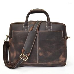 Briefcases Men Genuine Leather Briefcase Retro Crazy Horse Business 16 Inch Laptop Handbags Messenger Bag Real Office