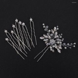 Headpieces Silver 9PCS Hair Pins Flower Jewellery Crystal Pearl Elegant Women Ornaments Bridal Wedding Accessory Bridesmaid Gift