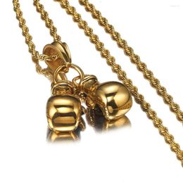 Pendant Necklaces Mens Necklace 23 15mm Gold Colour Stainless Steel Chains Pair Boxing Glove Charm Trendy Sport Fitness Jewellery