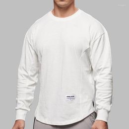 Men's T Shirts Men Long Sleeve Solid Cotton Shirt Curved Hem Mens Autumn For Workout Streetwear