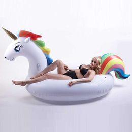 Life Vest Buoy 185cm Giant Inflatable Unicorn Pool Float Ride-On Pegasus Swimming Ring For Adult Children Water Party Toys Air Mattress T221214