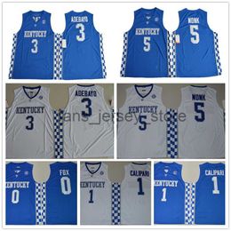 Ed NCAA Kentucky Wildcats College Basketball Jerseys 5 Malik Monk 3 Edrice Ado 1 John Calipari 0 Deaaron Fox University Jersey