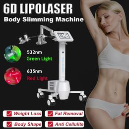 New 6D Lipo Laser Slimming Machine Body Shape System 532nm 635nm Wavelength Cold Lipolaser Weight Loss Fat Reduction Anti Cellulite Beauty Equipment Salon Home Use