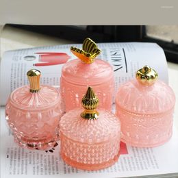 Storage Bottles European-style Pink Glass Jewellery Jar Home Kitchen Snack Candy Desktop Candle Creative Decoration